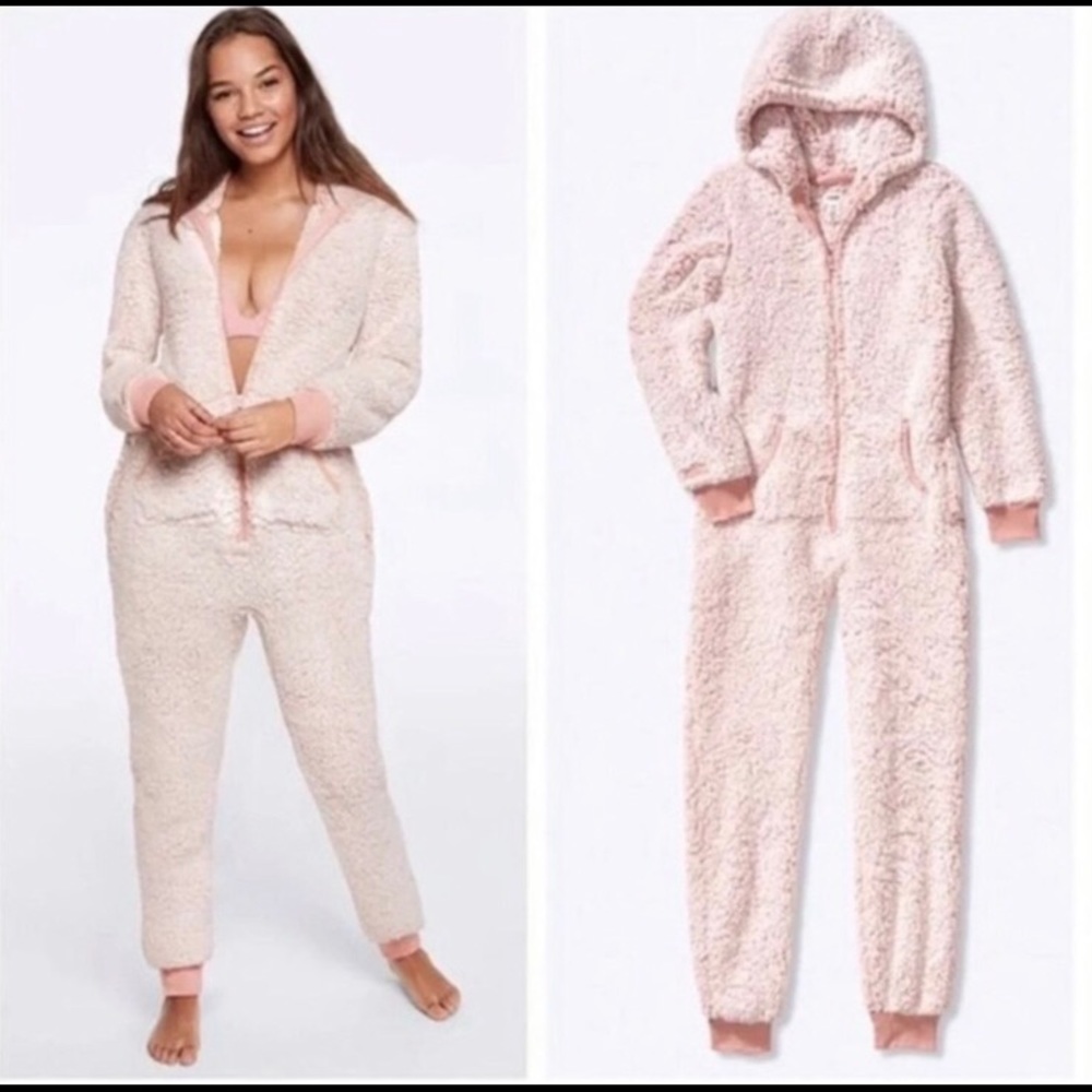 Used once- VS Pink Sherpa onesie